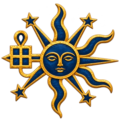 Emblema solar azul y dorado de Muniesa